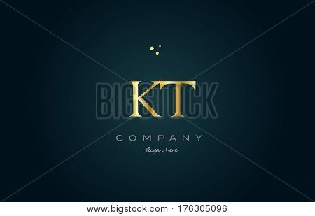 Kt K T  Gold Golden Luxury Alphabet Letter Logo Icon Template