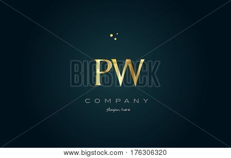 Pw P W  Gold Golden Luxury Alphabet Letter Logo Icon Template