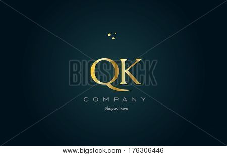 Qk Q K  Gold Golden Luxury Alphabet Letter Logo Icon Template