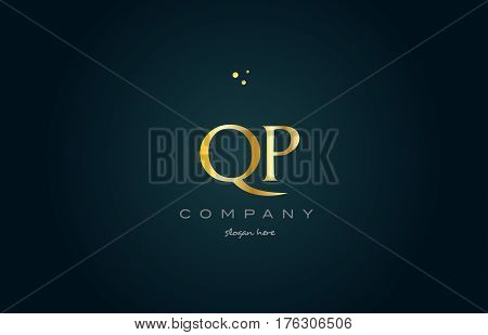 Qp Q P  Gold Golden Luxury Alphabet Letter Logo Icon Template