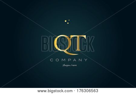 Qt Q T  Gold Golden Luxury Alphabet Letter Logo Icon Template