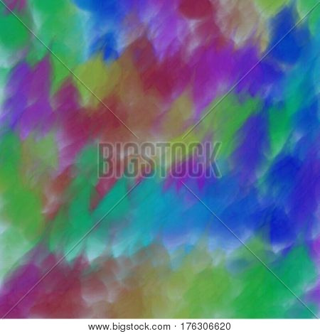 Abstract background of spots of blue and green and pink and yellow spreading paint light and dark throughout the drawing