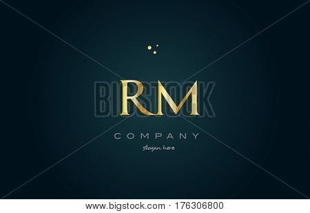 Rm R M  Gold Golden Luxury Alphabet Letter Logo Icon Template