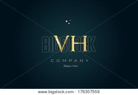 Vh V H  Gold Golden Luxury Alphabet Letter Logo Icon Template