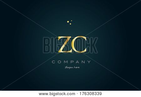Zc Z C  Gold Golden Luxury Alphabet Letter Logo Icon Template