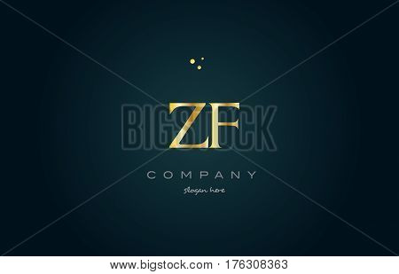 Zf Z F  Gold Golden Luxury Alphabet Letter Logo Icon Template