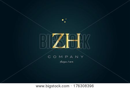 Zh Z H  Gold Golden Luxury Alphabet Letter Logo Icon Template