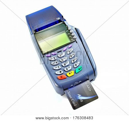 Payment terminal isolated on white. Front panel texture for your object