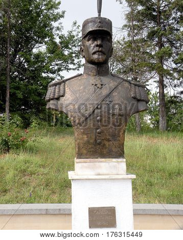 Statue of an hero in Marasesti, memorial from the WWI. In 1917 during World War I, the Battle of Mărăşeşti between the Kingdom of Romania and the German Empire was fought near the town. A mausoleum containing the remains of 5,073 Romanian soldiers was bui