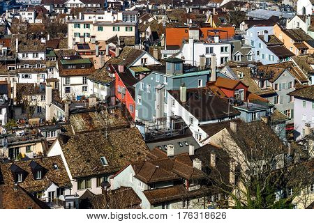 Aerial View To Zurich Old Center