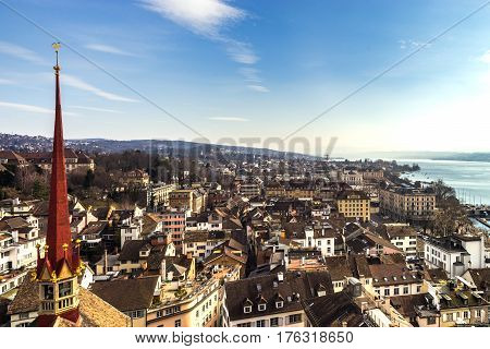 Aerial View To Zurich Old Center