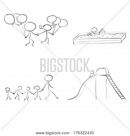 Stick Kindergarten icons vector children play walk
