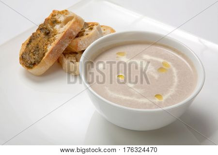 Soup Puree Mushrooms In A Deep White Plate