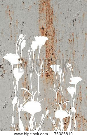 Abstract Flowers On Old Rusty Metal Texture