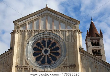 Rose Window Of The Basilica Of San Zeno In Verona Italy With The