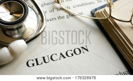 Document with title Glucagon on a table.