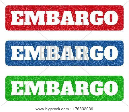 Colored Rubber Seal Stamps With Embargo Text Hole. Vector Message Inside Rounded Rectangular Shape. 