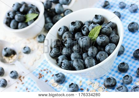 Fresh blueberry great bilberry or bog whortleberry close up selective focus