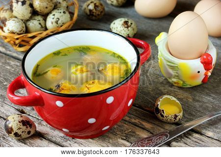 Traditional soup with egg yolk for Easter