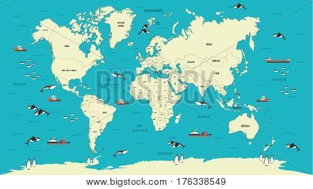 World Map atlas highly detailed vector illustration