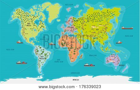 World Map color highly detailed vector illustration
