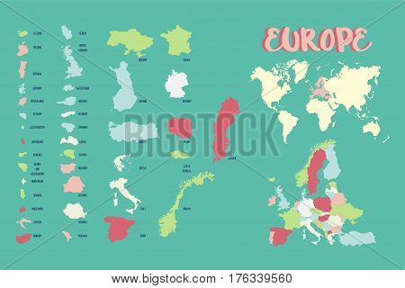 World Map Europe highly detailed vector illustration