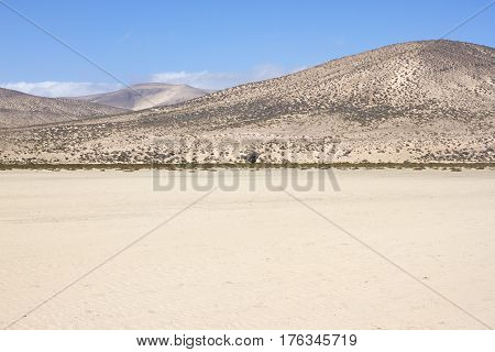 Incredible view of Costa Calma beach, blue lagoon. Playa Barca, Fuerteventura, Canary islands, Istmo de la pared view. Spain