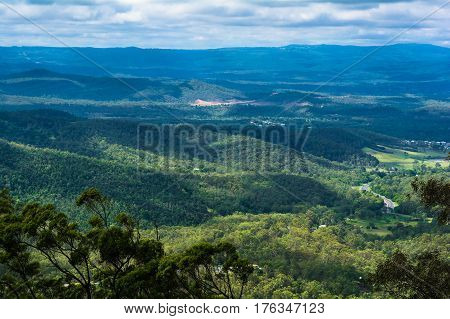 The panoramic countryside landscape view on mountainse in Toowoomba, Australia