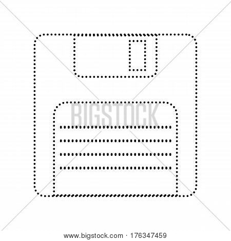Floppy disk sign. Vector. Black dotted icon on white background. Isolated.
