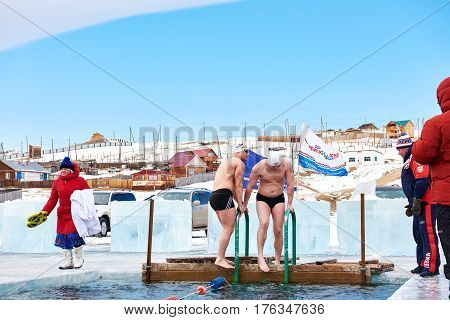 Sahyurta ,irkutsk Region, Russia - March 11.2017: Cup Of Baikal. Winter Swimming