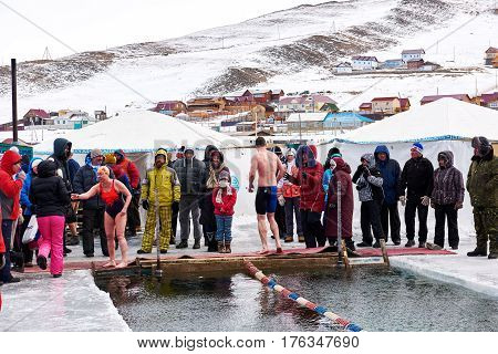 Sahyurta ,irkutsk Region, Russia - March 11.2017: Cup Of Baikal. Winter Swimming