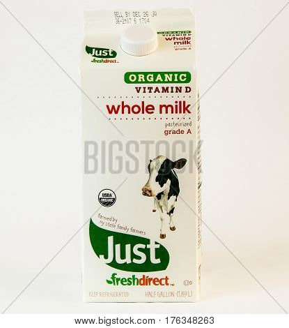 New York December 17: A carton of whole milk from Fresh Direct.