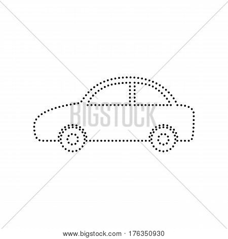 Car sign illustration. Vector. Black dotted icon on white background. Isolated.