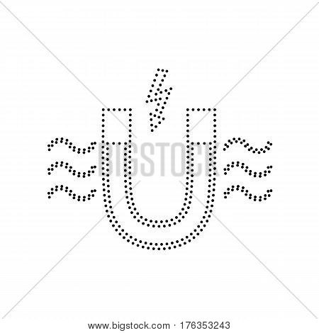 Magnet with magnetic force indication. Vector. Black dotted icon on white background. Isolated.