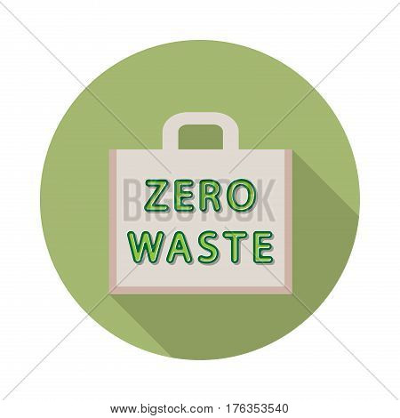 flat vector woven textile bag for products icon with long shadow in to green round geometric shape as zero waste bpa and plastic free concept