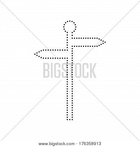 Direction road sign. Vector. Black dotted icon on white background. Isolated.