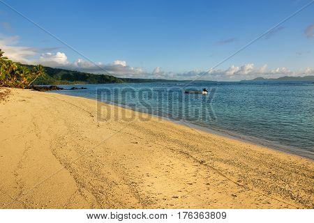 Sandy Beach In Lavena Village On Taveuni Island, Fiji