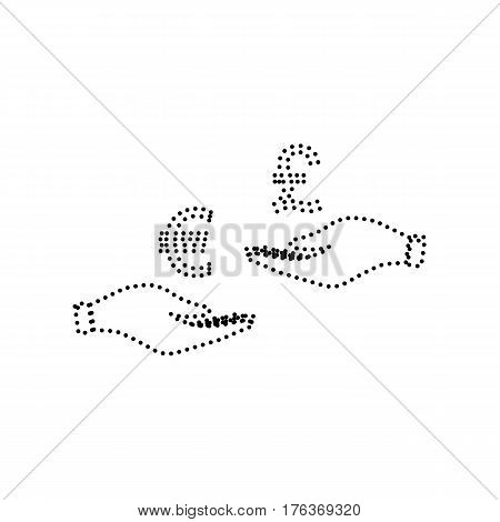 Currency exchange from hand to hand. Euro and Puond. Vector. Black dotted icon on white background. Isolated.