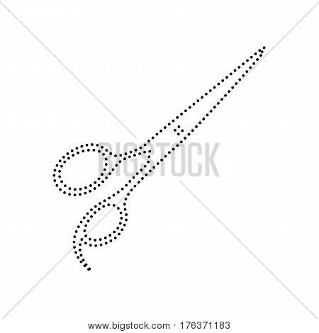 Hair cutting scissors sign. Vector. Black dotted icon on white background. Isolated.