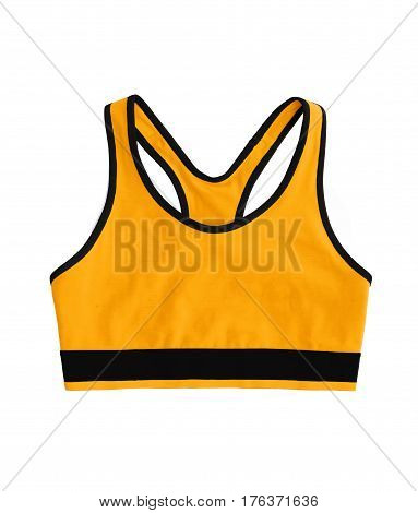 Orange Neon Racerback Sports Bra Top, Isolated On White Background