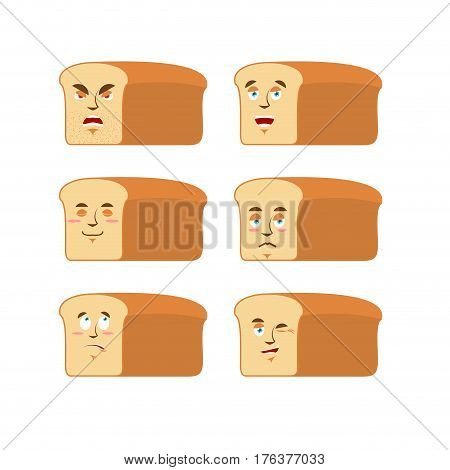 Bread Emoji. Emotion Set. Aggressive And Good Rooty Face. Surprised And Sleep. Piece Of Bread Avatar