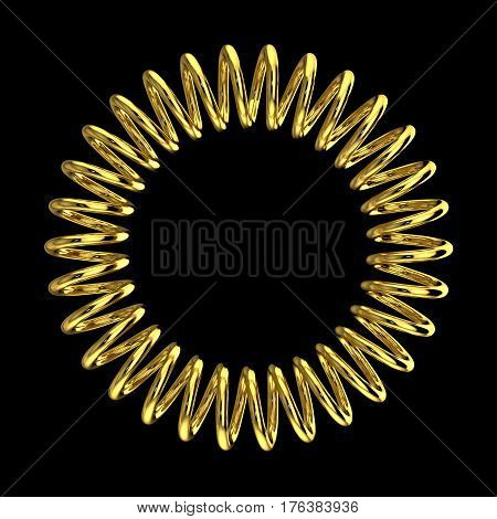 Metal spring in form of circle .Isolated on black background.3D rendering illustration.