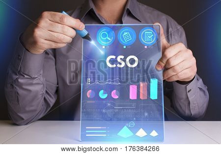 Business, Technology, Internet And Network Concept. Young Businessman Working On A Virtual Screen Of
