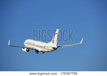 Amsterdam the Netherlands - August 18th 2016: CN-RNR Royal Air Maroc Boeing 737-7B6 taking off from Polderbaan Runway Amsterdam Airport Schiphol