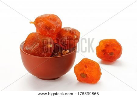 Dried kumquat close isolated on a white