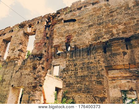 Ruins Of An Ancient House In Odessa, Ukraine. Historic Building Destroyed By Vandals Of The Proletar
