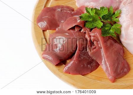 Meat and offal of raw rabbit isolated on a white background