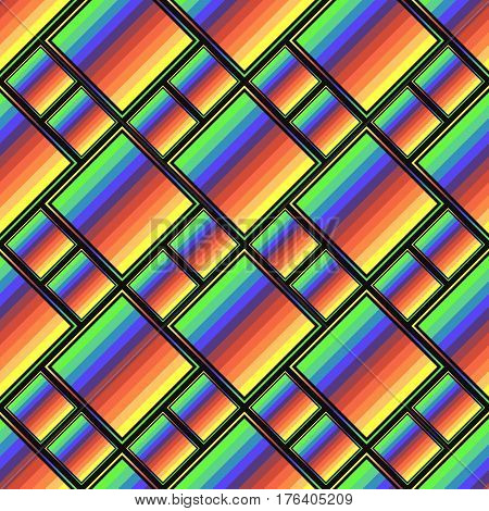 Seamless pattern with gradient squares. Striped tilework. Geometric bright tiles. Wrapping background.