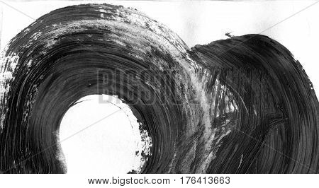 VERY hight resolution. Geometric graffiti abstract background. Wallpaper with oil canvas stroke effect. Black acrylic paint stroke texture on white paper. Scattered art. Macro image. Hand made grunge