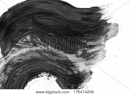 VERY hight resolution. Geometric graffiti abstract background. Wallpaper with oil canvas stroke effect. Black acrylic paint stroke texture on white paper. Scattered art. Macro image. Hand made grunge